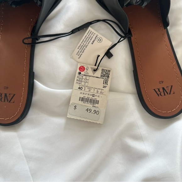 Zara Women's Black Leather Slide Sandals - Picture 2 of 7